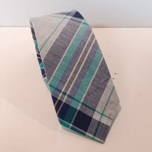 J Crew Factory The Cotton Skinny Tie-Tartan Plaid-Gray-Green-Preppy-Classic